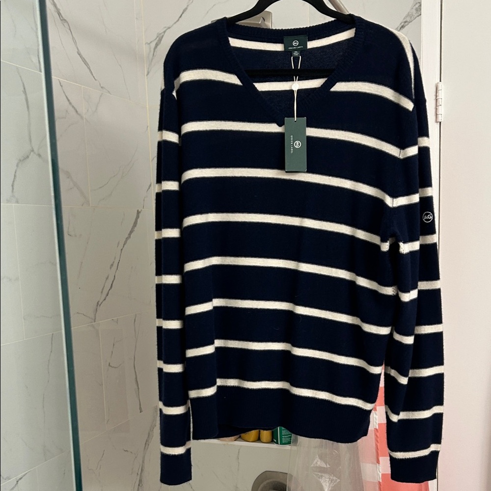 AG Adriano Goldschmied Navy and White Striped Sweater